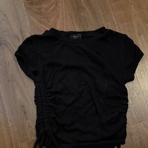 Aqua Black Ruched Short Sleeve Tee